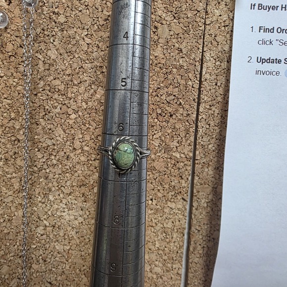 OLD NATIVE NAVAJO STERLING SILVER GREEN~TURQUOISE~Size 6.5 166 - Picture 7 of 8